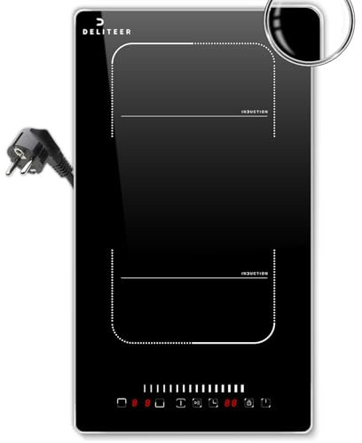 Placa de inducción de 2 zonas con marco, placa de cocina DELITEER doble con marco, zona flexible para barbacoa, touch, cerradura de seguridad, enchufe de 230 V