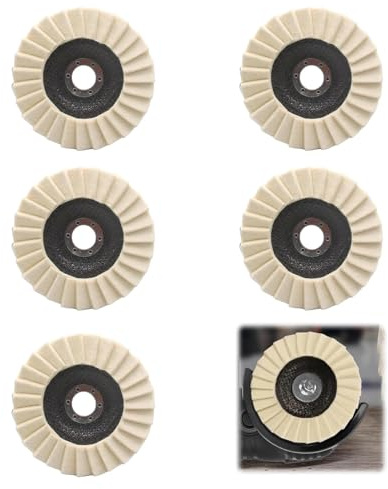 Bamyli 5 Stück Polierscheibe 125mm x 22.2 mm, Filz Polierscheiben für Winkelschleifer, Schwabbelscheiben, Polieren von Lack Holz Kunststoff, für Hochglanzpolitur