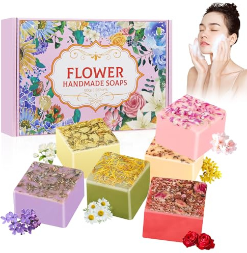 KUIRUNRX® Sapone ai fiori, sapone da bagno, sapone artigianale agli oli essenziali, per viso e corpo, pulizia profonda, esfoliante