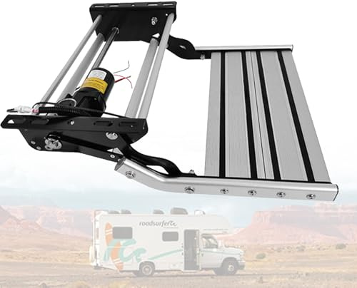 VNATWGOO Escalier éLectrique en Alliage D'Aluminium pour Caravanes, Marchepied Escamotable Simple Ou Double, avec Capteur De Porte Et éClairage LED,SingleLayer