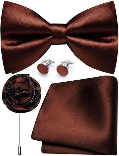 Ailisus Herren-Fliege und Einstecktuch, Manschettenknöpfe, Anstecknadel-Set, Seide, vorgebundene Fliege, verstellbar, Hochzeit, Party, Business
