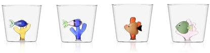 Ichendorf Milano Lot de 4 Tumbler assortis Collection Marine Garden, 35 cl, verre borosilicate, fait main