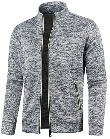 Strickjacke Herren mit Reißverschluss Leichte Cardigan Sweatjacke Ohne Kapuze Übergang Fleecejacke Pullover Dünne mit Taschen Trachtenjacke Trainingsjacke S-5XL