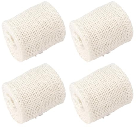 Geschenkband Juteband Breite 6cm Länge 4m/8m, juteband,Breit Sackleinenband Leinenband, Sackleinen Band Stoffband für Geschenken Weihnachtsbaumdeko Zuhause Partys jute tape (Weiß,4 Artikel)