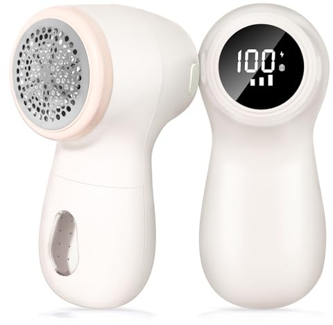 Lychico Fabric Shaver, Rechargeable Electric Lint Remover with Digital Display & 3-Speed Settings, Intelligent Auto Stop for Clothes, Sweaters, Furniture Upholstery - White