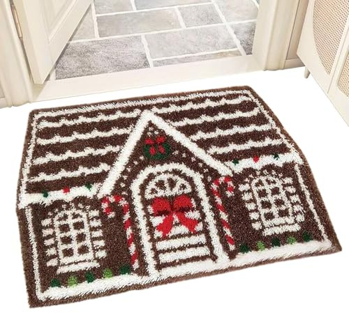 Dörrmatta julhus 60 x 90 cm festlig halkfri juldörrmatta | Kryddmatta heminredning för fester för veranda, entré, badrum, sovrum,