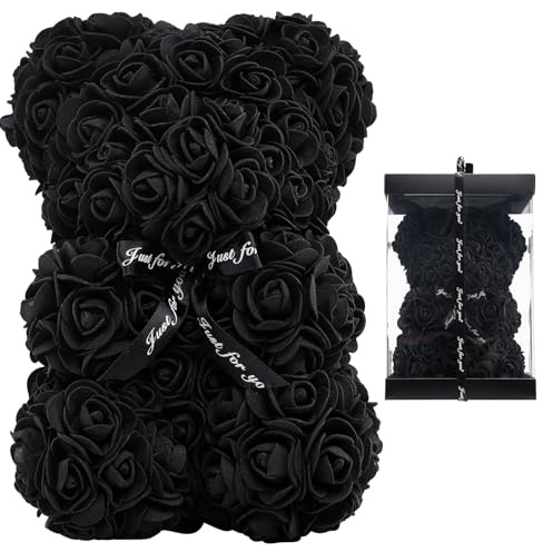 LEUCHTAMOR Orsacchiotto di rose nero, regalo di San Valentino per lei anniversario di fiori di rosa, con confezione regalo, matrimonio, compleanno, festa della mamma, per donne, mamma, moglie