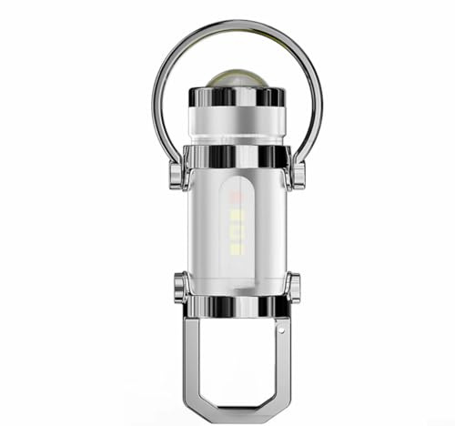 Mini LED Schlüsselanhänger Taschenlampe 1200 Lumen COB Flächenlicht mit 7 Modi SOS Stroboskop USB-C wiederaufladbar IPX4 wassergeschützt EDC Notfalllampe für Camping Wandern Auto Panne (Silber)