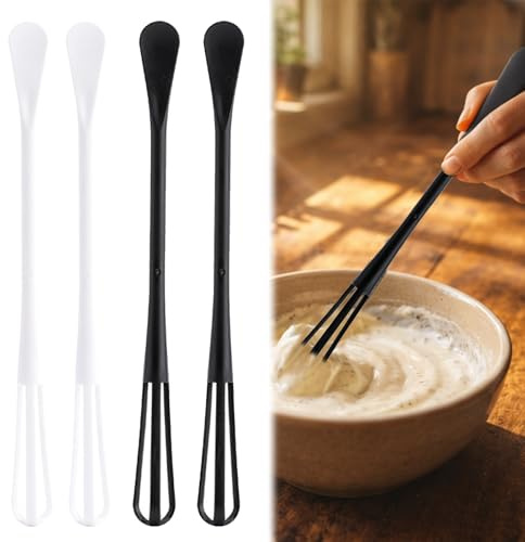 BaZuyunMd 4 Stücke Mini Schneebesen, Multifunktion Kleiner Schneebesen Mit Griff, Für Mischen, Rühren, Aufschäumen (Schwarz, Weiß)