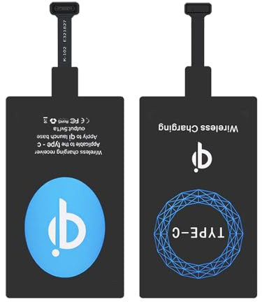 2PCS Ultra Slim Type-C Wireless Charging Receiver Adapter, 10W Qi Wireless Charger Receiver for USB-C Android Phones, Foldable Plug, High Conversion Efficiency