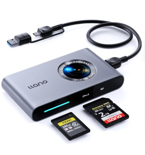 Llano R501 Lector de Tarjetas CFexpress Tipo A/SD,USB 3.1 Gen 2 (10 Gbit/s) | SD 4.0 & CFexpress Card Reader de alta velocidad 900 MB/s, lector de tarjetas de memoria USB-C/USB-A para Windows/Mac/Linux