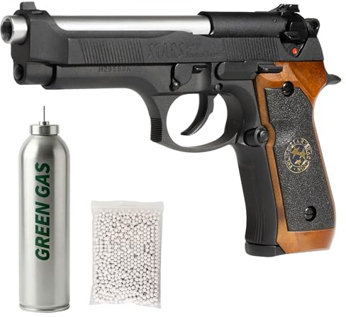 Pistola Softair Humarex 92 Co2, Bundle Completo: Pistola a Pallini, 5 bombolette, 1000 Pallini 6mm - Airsoft, Pistole Softair, colore nero, potenza 0,9 joule