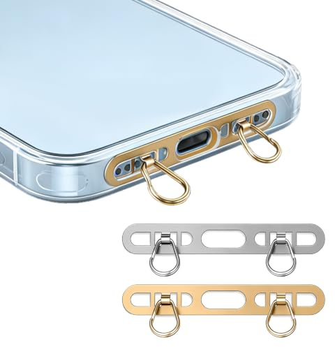 Floruvia 2 pièces Support pour téléphone Bracelet, Languette en Acier Inoxydable, Patch de Cordon Ultra-Mince pour iPhone et Smartphones, sans Blocage de Charge (Or Champagne argenté)