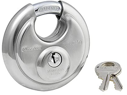Master Lock 40KADPF - Lucchetto rotondo con grillo schermato, in acciaio INOX