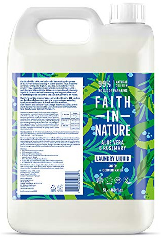 Faith In Nature Natural, Super Concentrated, Laundry Liquid with Aloe Vera and Rosemary Oil, Vegan and Cruelty Free, No SLS, Parabens or Phosphates, 5 L Refill Pack, 5 l (Pack of 1)