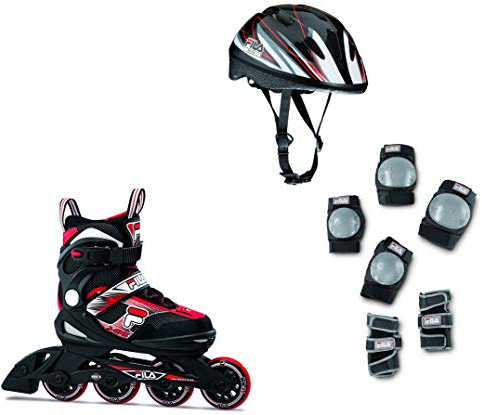 FILA SKATES Kid J-ONE Combo 3 Set Inline Skate, Black/RED, L (36-40)