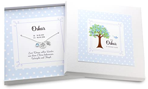 Taufkette Junge Gravur personalisiert MEINE TAUFE LEBENSBÄUMCHEN 925 Silber Geschenkbox Geschenkschachtel Kette Taufe Taufschmuck Lebensbaum