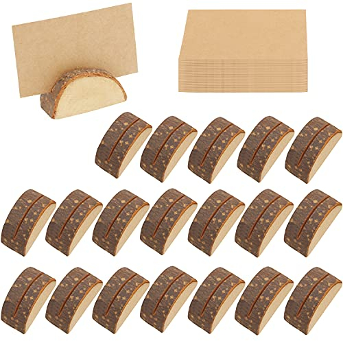 Belle Vous Halbkreis Tischkartenhalter Holz (20 Stk) - Rustikale Holz Kartenhalter mit 30 Tischkarten - Tischnummern Hochzeit, Fotos, Tischkartenhalter Hochzeit, Memo-, Post- & Menükartenhalter