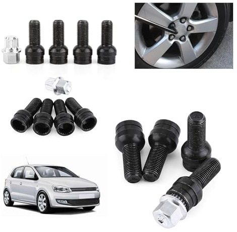 Auto Radbolzen, Fydun M14 * 1,5 MM Schwarzer Stahl Auto Reifen Radschrauben & Kontermutter mit Schlüssel 4 + 1