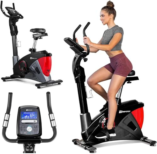 HOP-Sport® Vélo d'appartement HS-090H Apollo, Masse d'inertie 13 kg, Vélo d’intérieur Fitness, Contrôle par Application, 12 programmes d'entraînement, Résistance 32 Niveaux, Max. 150 kg, Rouge