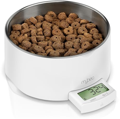 Futternapf und Trinknapf Edelstahl mit integrierter Waage - Hundenapf - bis 5 kg - herausnehmbarer Napf 1000 ml - Tara Zuwiegefunktion - LCD Display - für Hunde und Katzen - Barfer - Fressnapf