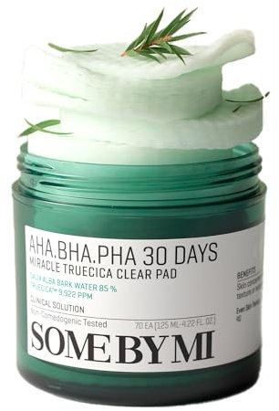 SOME BY MI AHA BHA PHA 30 Days Miracle Truecica Clear Pad – 70 dischetti – Tonico esfoliante coreano con Centella – Pulisce, minimizza i pori e leviga la pelle – Skincare coreana