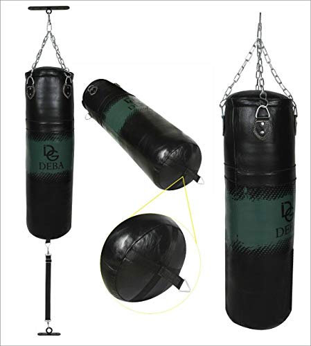 Deba® Boxsack aus 1,3 mm Dickes Rindsleder mit Doppelbefestigungs Zubehör Oben und unten Cowhide Sandsack Punchingsack Boxen MMA Kampfsport mit Stahlkette und Swivel (110x35)