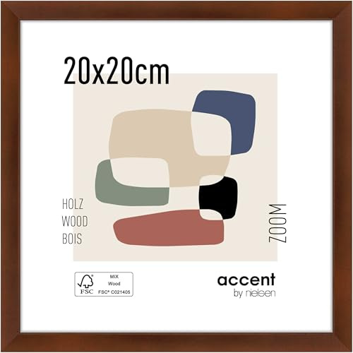 accent by nielsen Holz Bilderrahmen Zoom, 20 x 20 cm, Braun | Holz Fotorahmen im Hoch- & Querformat zum Auftstellen und Aufhängen Braun matt Echtglas