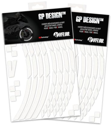 VFLUO GP Design, (Paquete de 2) Kit de Cintas, Rayas Retro Reflectantes para Llantas de Moto (1 Rueda), 3M Technology, Anchura Normal : 7mm, Blanco