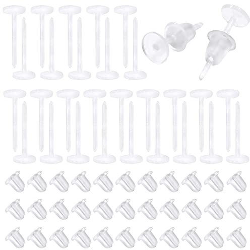 TOAOB 1000 Piezas Tuercas de Pendientes Cierres Transparente de Goma Tapón de Seguridad Tope Posterior y 5x12mm Pendientes de Plástico Planas para Hacer Joyería Bisutería Manualidads