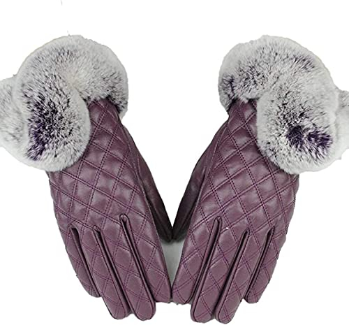GHCXY Unisex-Erwachsene Fäustlinge Damen Lederhandschuhe Herbst Winter und einfach winddicht Glamourös Warm Touchscreen Fäustlinge Lila M