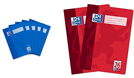 Oxford Schule Schulheft, 5er Pack, DIN A4, liniert, 16 Blatt, blau & Schulhefte, 2er Pack, DIN A4, kariert, 16 Blatt, rot