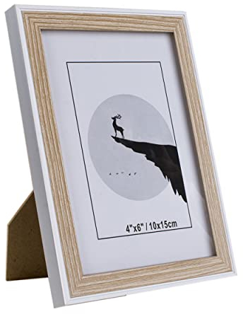 BESCH Marco de Foto Decoración 10cm x 15cm Madera con Soporte de Pie (Madera Blanca 4x 6 Pulgadas)