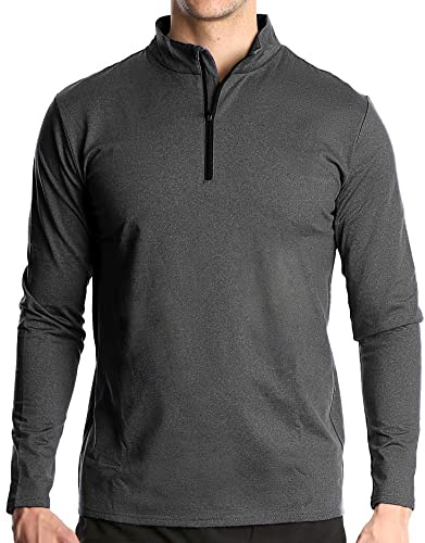 1/4 långärmad t-shirt med dragkedja för män, casual, gym, löpning, snabbtorkande, utomhus, vandring, fiske, Mörkgrå, S