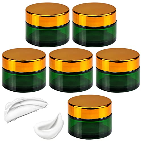 INHEMING Glas Cremedose Leer,6 x Grün Glas Creme Tiegel Leerdose 30ml,Cremetiegel Salbentiegel,Kleine Cremedosen zum Befüllen,Kosmetikbehälter mit Deckel