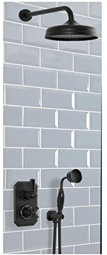 Milano Elizabeth Thermostatic Mixer Valve Hand Shower 200mm Round Shower Head - Black
