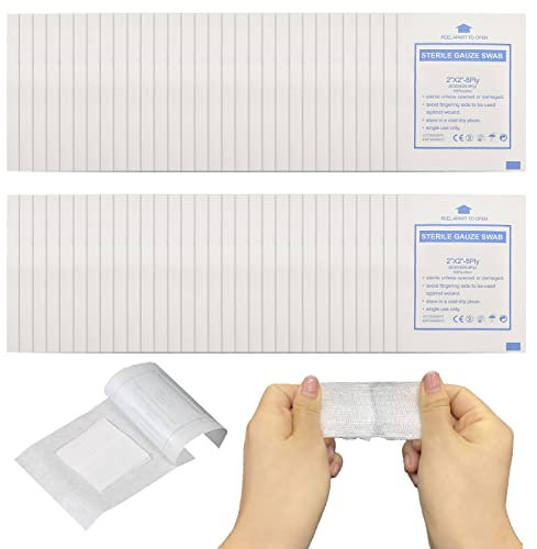 TSHAOUN 60 Pieces Sterile Gauze Swabs Cotton Gauzes Non Stick Gauze Wipe Pads Skin Care Dressing Pads(60 Pieces)