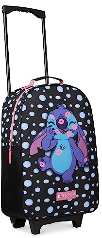 Disney Stitch Kinderkoffer Mädchen Jungen - Trolley Handgepäck Reisekoffer Kinder mit Rollen Kabine Tasche für Urlaub Offizielle Stitch Fanartikel - 47x30x17cm (Schwarz Stitch)