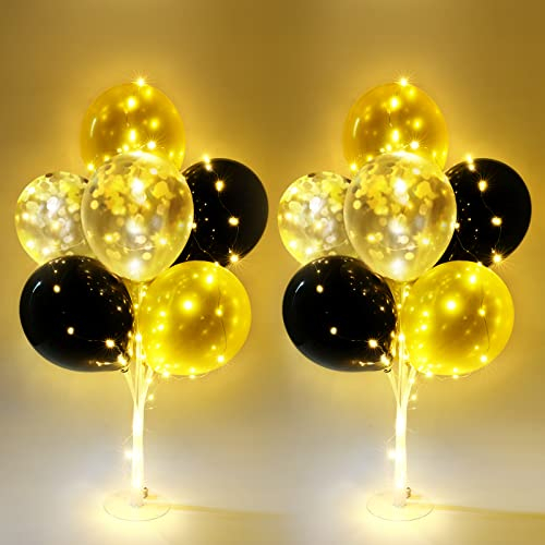 AUAUY Support de Ballon, 2 Set Table Décoration Porte Ballons, Kit de Support de Ballon 28, Porte-ballon Transparent Réutilisable avec 16 Ballons, pour la Fête D'anniversaire, Mariage (Or)