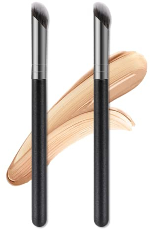 Sliverdew 2 Stück Concealer Pinsel Abgewinkelter Make-up Pinsel unter den Augen Foundation Pinsel Mini Nasen Konturpinsel Pinsel zum Mischen von flüssigen oder cremigen