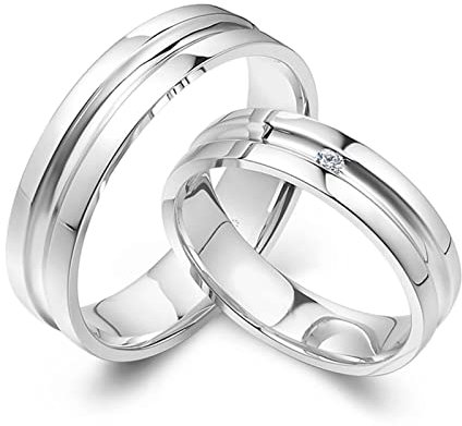 AMDXD Platin PT950 Ringe Diamant 0.02ct, 2 Stücke Diamantring Klassiker Design Trauringe Solitärring Verlobungsring, Damen 56 & Herren 57, Echter Schmuck