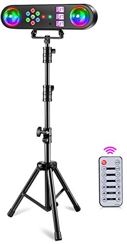 U`King Luci DJ con supporto, 5 in 1 Party Bar Light Set con palla rotante/Strobe/UV/luce Par LED colorata e luci di modello, suono attivato DJ sistema di illuminazione per Disco Stage Gig Band