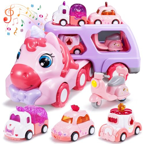 EUTOYZ Toys for 1 2 3 Year Olds Girl, Unicorn Toy Car Toddler Toy Age 1-3 Construction for 1-3 Year Olds Girls Easter Birthday Gifts for 1-4 Year Old Girls Cars Toddler Gift