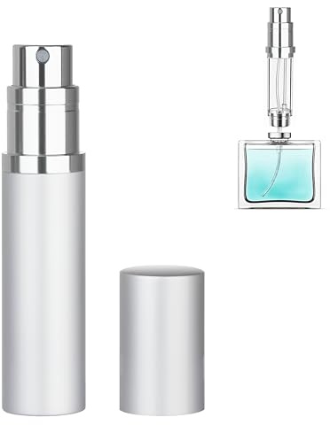 Qavhun Refillable Perfume Atomizer Travel Bottle 5ml Leakproof Luxury Travel Perfume Refillable Bottle, Portable Fragrance Atomiser (Silver)