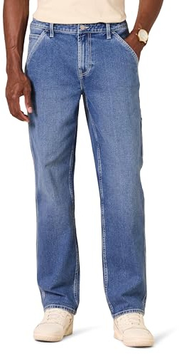 Amazon Essentials Jeans de trabajo de ajuste relajado para hombre, lavado medio, 34W x 30L