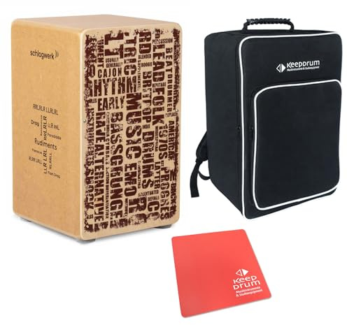 Schlagwerk CP85 Cajon Rudiments Styles Serie + keepdrum Sitzpad rot + Rucksack-Tasche