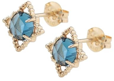 Epinki Gelbgold Au375 9 Karat Ohrstecker Echter Schmuck, Quadrat Ohrringe Weihnachten mit Topas Blau, 18K Gold Ohrringe Jugendstil