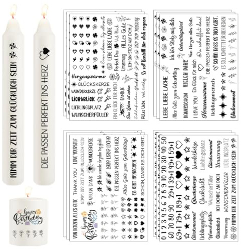 Yezirzax 12 PCS Kerzentattoos (400+ Muster) Wassertransferdruck Sticker |Wasserschiebefolie | Kerzenfolie | Kerzensticker Dekorieren | DIY Geschenk Kerzendekoration, Kerzentattoos Dekorieren (Mix-2)