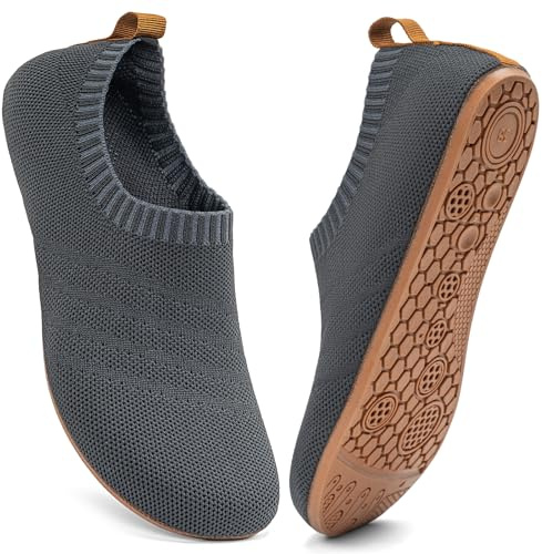 Sosenfer Chaussons Pieds Nus Femme Homme - Pantoufles de Maison Antidérapantes, Respirantes et Très Confortables - Lavable enMachine, Unisex-OxfordDarkGrey-45