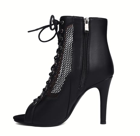 AOQUNFS Tanzstiefel Damen Latein Absatz Schnüren Tanz Stiefel Mode&Freizeit Salsa Tango Bachata Ballsaal Leistung Tanzschuhe,J32-Schwarz-S-8.5,EU46